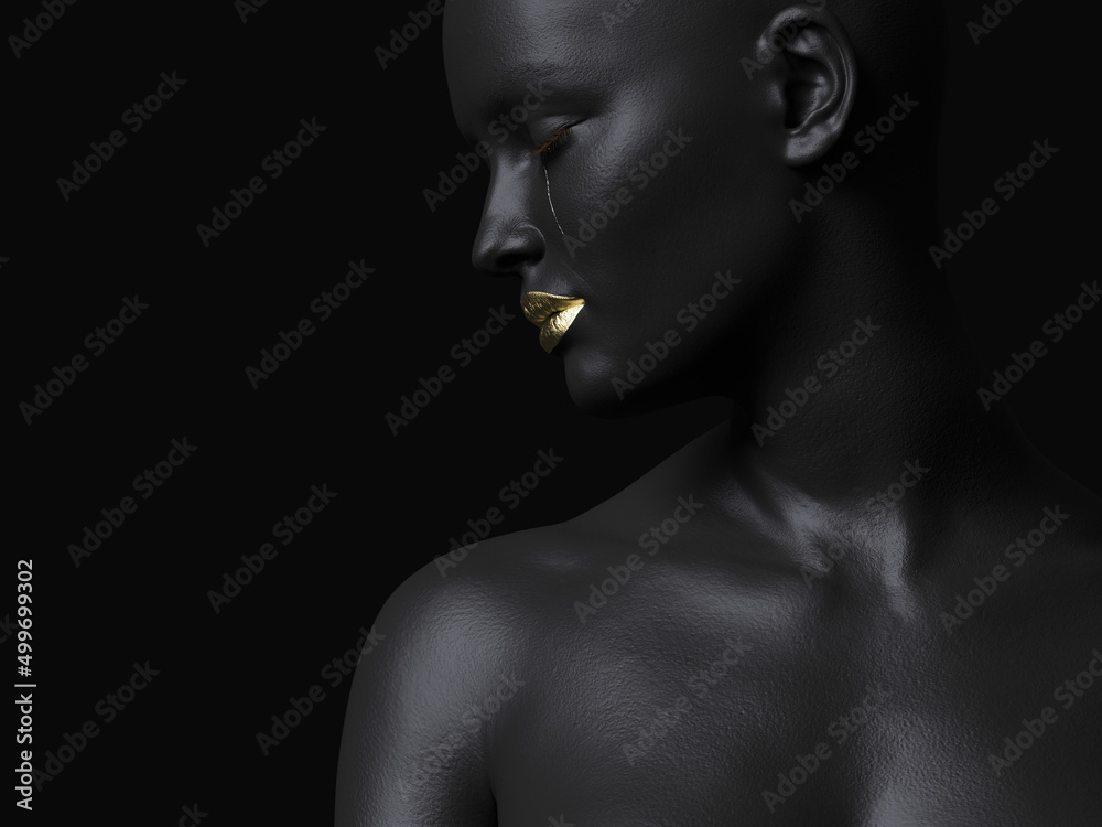 Profile of woman figure with closed eyes and tears. 3D illustration.