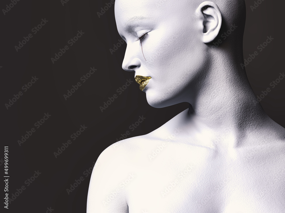 Profile of woman figure with closed eyes and tears. 3D illustration. Profile of woman figure with closed eyes and tears. 3D illustration.
