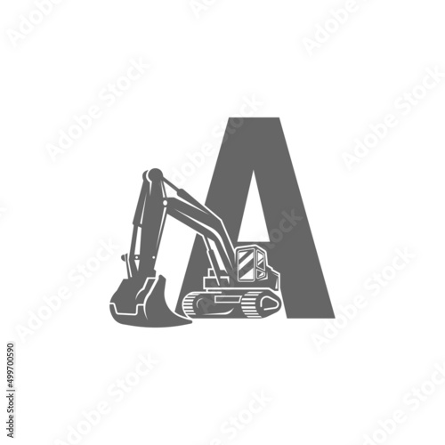 Excavator icon with letter A design illustration