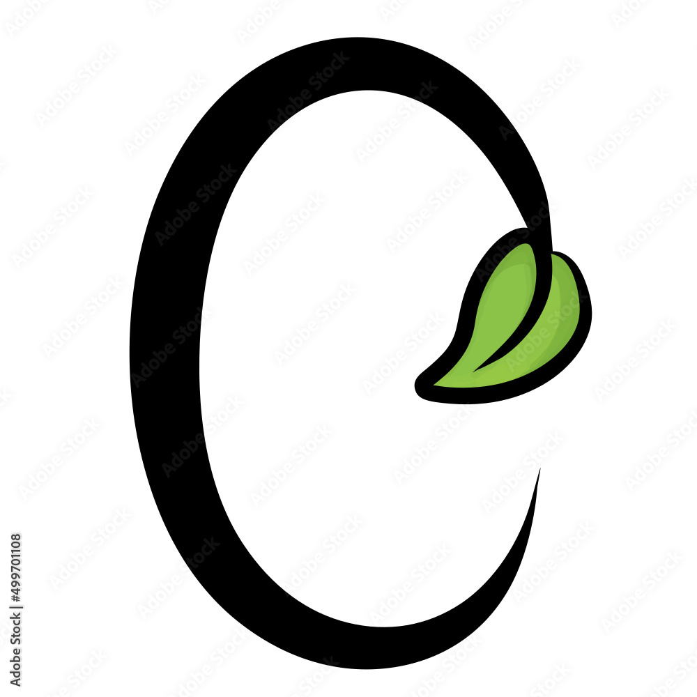 Icon, logo, illustration, and cartoon vector of O letter initial with leaf Icon, logo, illustration, and cartoon vector of O letter initial with leaf