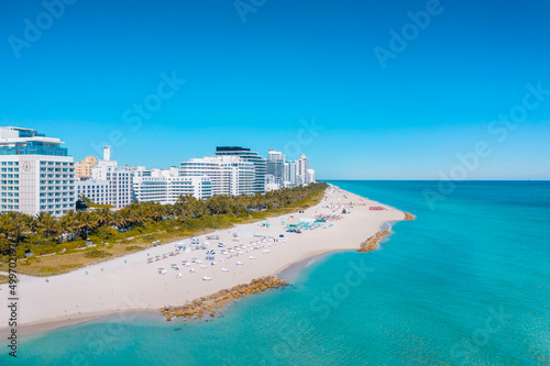 Panoramic view of South Beach hotels in Miami Beach, Florida