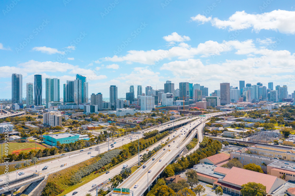 Miami expressway heading to Brickell city center in Florida