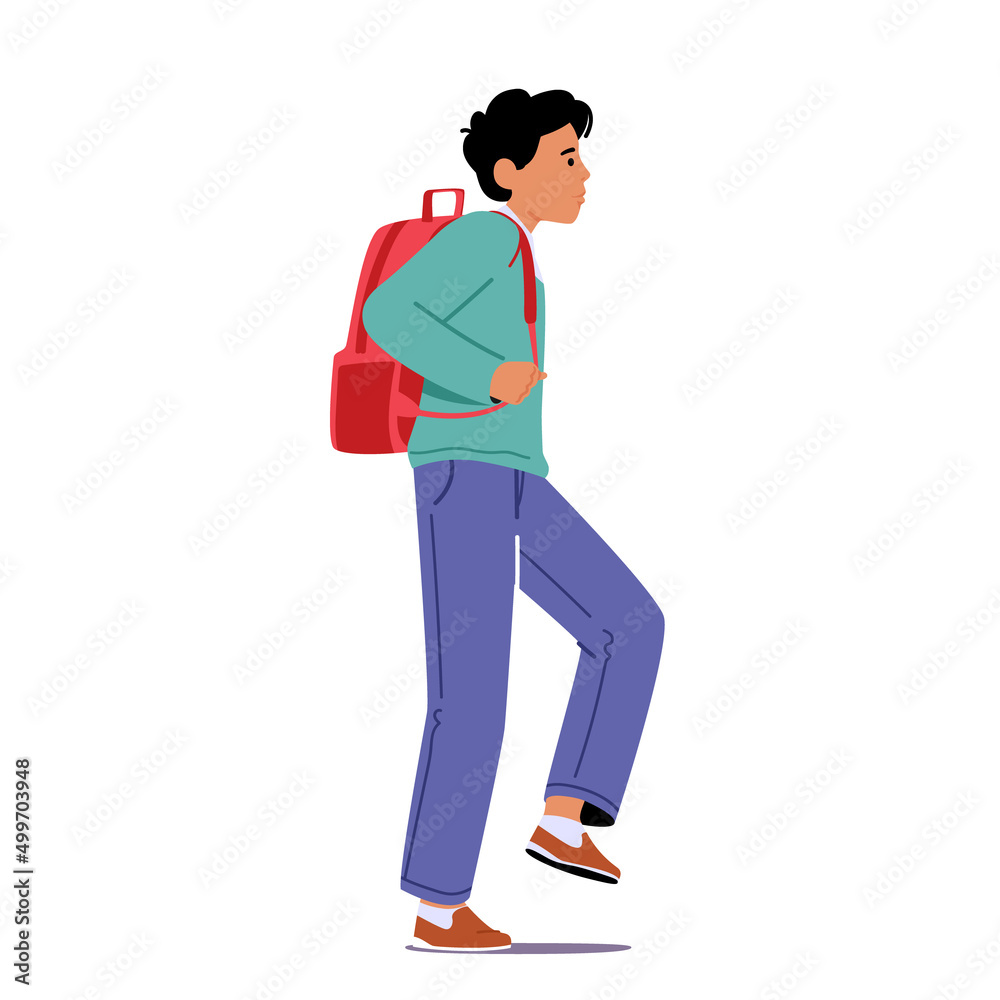 Schoolboy Walk to School Isolated on White Background. Teen Male Character wear Uniform and Rucksack Go for Education Schoolboy Walk to School Isolated on White Background. Teen Male Character wear Uniform and Rucksack Go for Education