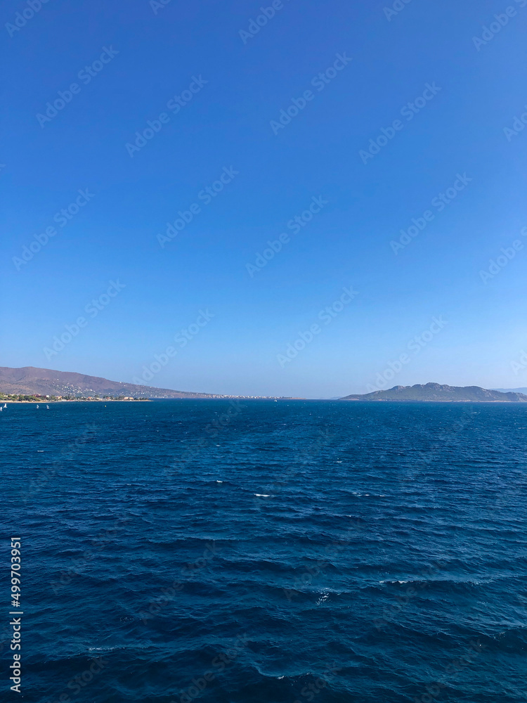 Summer Travel Vacation. View On Beautiful Beach On Greece Shore.