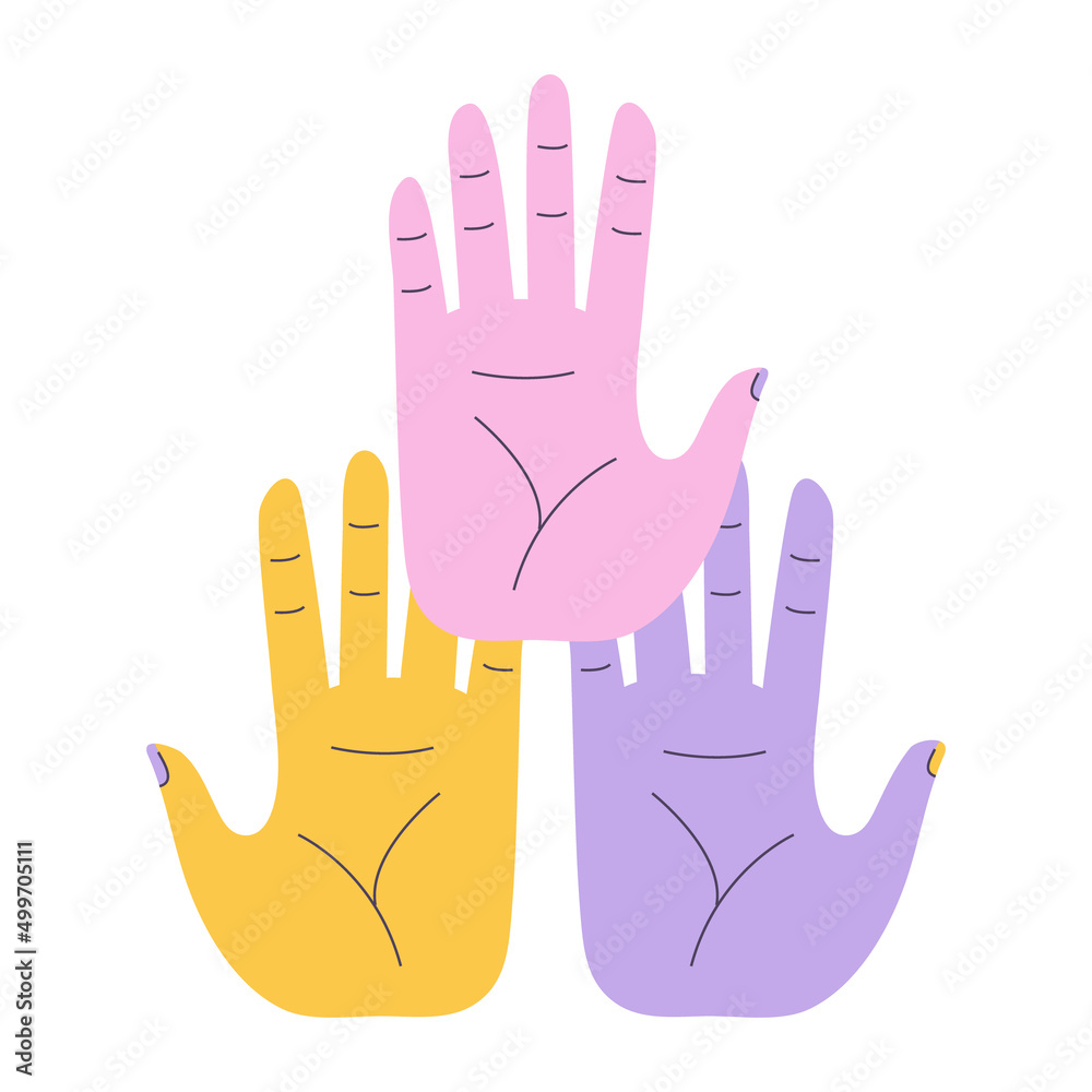 Obraz premium Hands of group of people putting together. Characters supporting