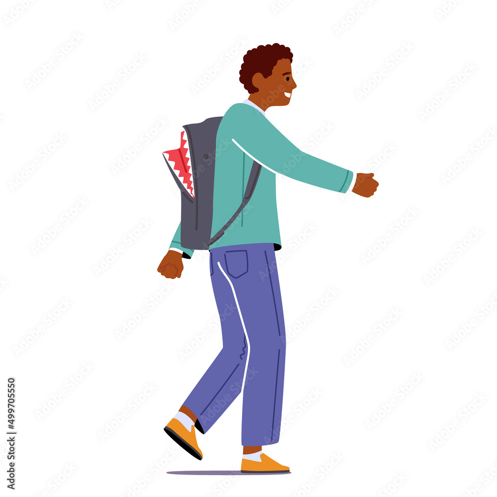 African Student Boy Go to School Isolated on White Background. Pupil Male Character in Uniform and Schoolbag African Student Boy Go to School Isolated on White Background. Pupil Male Character in Uniform and Schoolbag