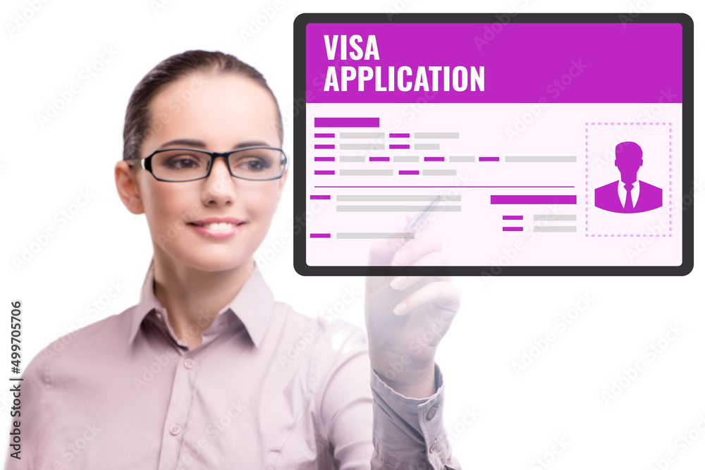 Visa application concept with businesswoman Visa application concept with businesswoman