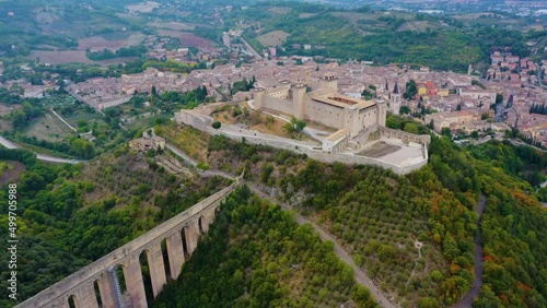 Aerial view of Rocca Albornoziana castle in Spoleto, Italy photo