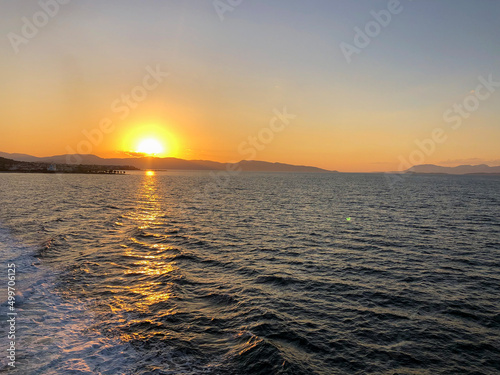 Golden Beautiful sunset at the seaside, Greece photo