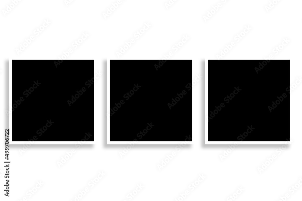 3 Square photo frames in black and white colors with clean borders & a horizontal layout. Used as a collage template to place your album pictures or photographs easily in an old vintage classic look. 3 Square photo frames in black and white colors with clean borders & a horizontal layout. Used as a collage template to place your album pictures or photographs easily in an old vintage classic look.