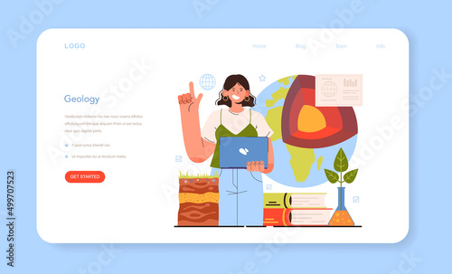 Diverse women in science web banner or landing page. Female geologist study