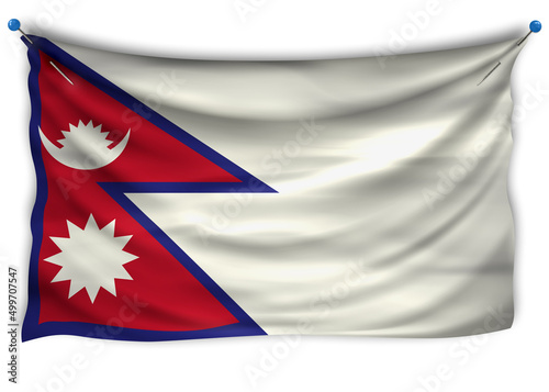 The official flag of Nepal. Patriotic symbol, banner, element, background. The right colors. Nepal wavy flag with really detailed fabric texture, exact size, illustration, 3D, pinned