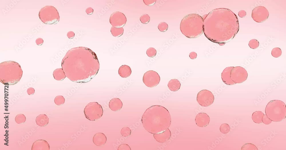 Macro shot of various serum bubbles in air rising up on light pink background. Super slow motion of floating bubbles. Shiny and meatball moving blobs of fade treatment or vitamins for human health Macro shot of various serum bubbles in air rising up on light pink background. Super slow motion of floating bubbles. Shiny and meatball moving blobs of fade treatment or vitamins for human health