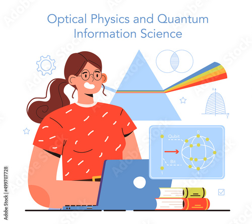 Diverse women in science. Female optical physicist, quantum information