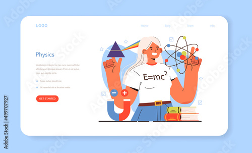 Diverse women in science web banner or landing page. Female physicist