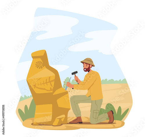Archeologist Explore Ancient Geoglyphs and Paintings on Piece of Rock, Scientist Work on Excavations Exploring Artifacts