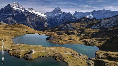 Fotografie, Obraz Photo en drone du lac Bachsee à Grindelwald