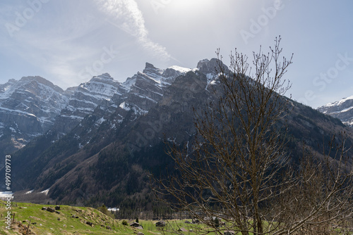 Alpine scenery in the Kloental valley in Glarus in Switzerland photo