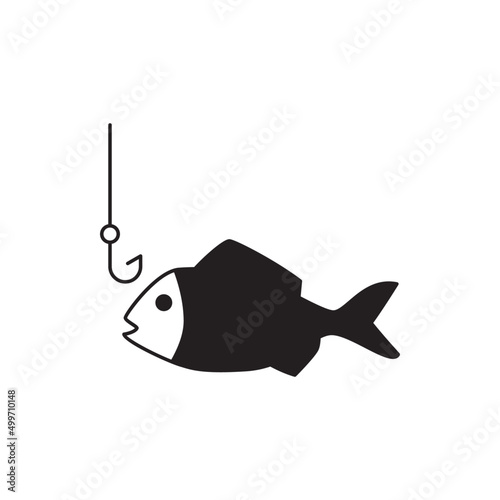 fishing hook icon in black flat glyph, filled style isolated on white background