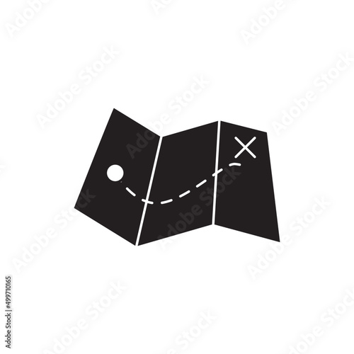 Hiking map, orienteering map icon in black flat glyph, filled style isolated on white background
