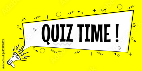 yellow quiz time banner with comic style background. suitable for use for promotional designs photo