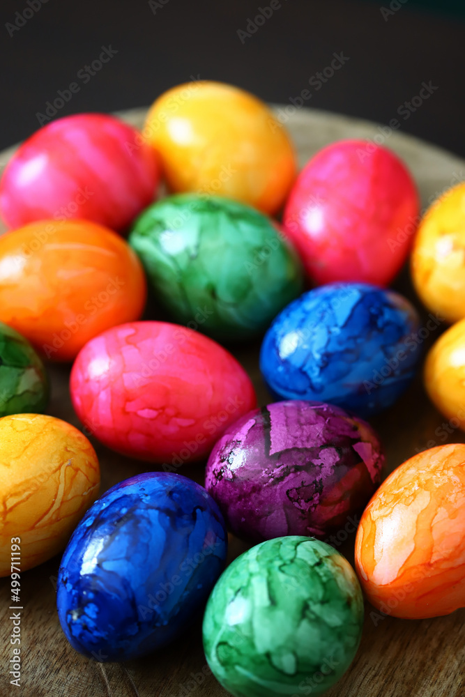 Colorful Easter eggs on a wooden surface. Colorful Easter eggs on a wooden surface.