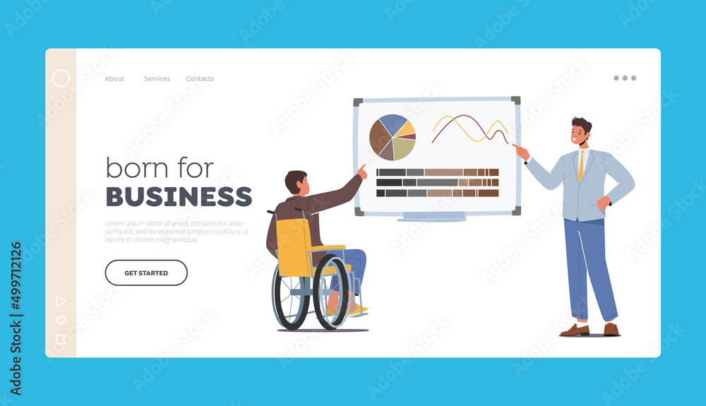 Business Presentation Landing Page Template. Conference Room Meeting or Seminar with Trainer Character Business Presentation Landing Page Template. Conference Room Meeting or Seminar with Trainer Character