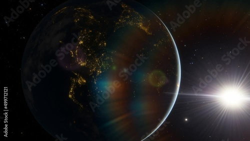 Beautiful 3d Animation of Planet Earth from the dark side... 4k UHD 3840x2160.