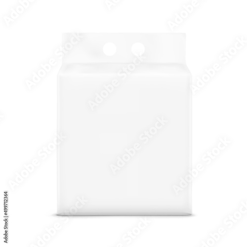 Stand bag with two hole handle mockup. Vector illustration isolated on white background. Ready for your design. Suite for the presentation of diaper, wet wipes, foods, household, etc. EPS10.	