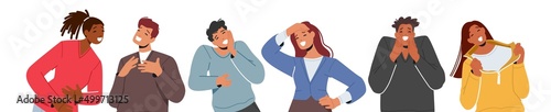 Set of Multiracial People Laughing at Something Funny. Diverse Young Men and Women Characters Crying of Laughter