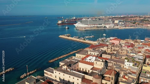 Cruise ship aerial shot from old Taranto