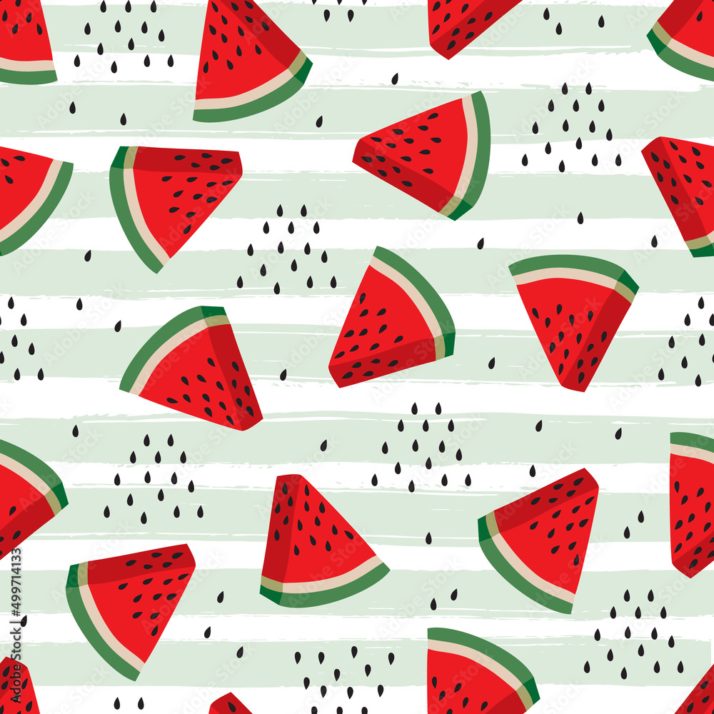 Watermelon slices seamless pattern with brush stroke background, design ...