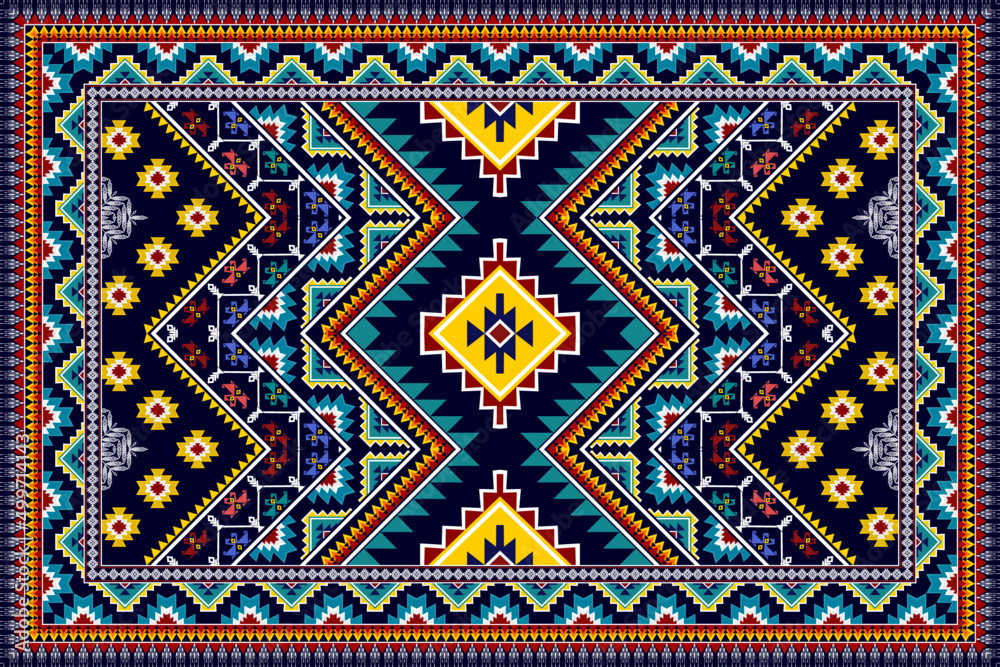 Ikat geometric abstract ethnic pattern design. Aztec fabric carpet mandala ornament ethnic chevron textile decoration wallpaper. Tribal boho native ethnic traditional embroidery vector background.