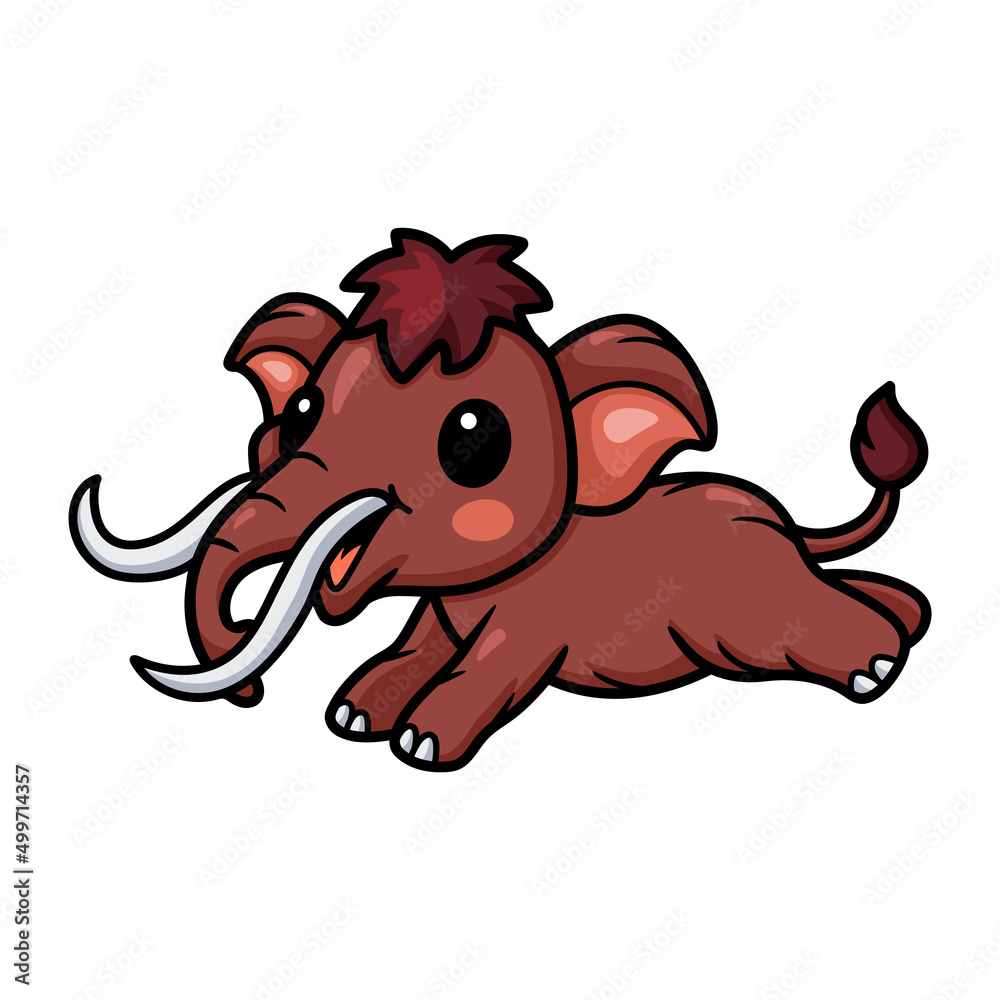 Fototapeta premium Cute little mammoth cartoon running