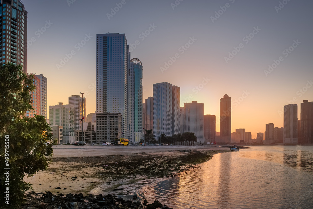 Sunset on the waterfront, Emirates, Sharjah, United Arab Emirates