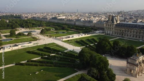 Carrousel and Tuileries gardens with cityscape, Paris. Aerial panoramic view photo