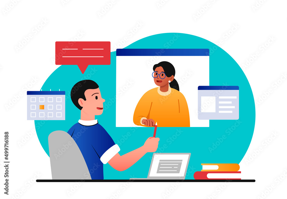 Video call concept. Man and girl communicate on Internet. Modern technologies and social networks. Remote employee, colleagues working on project, coworking. Cartoon flat vector illustration Video call concept. Man and girl communicate on Internet. Modern technologies and social networks. Remote employee, colleagues working on project, coworking. Cartoon flat vector illustration