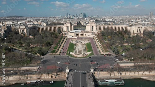 Palais de Chaillot and cityscape, Trocadero area. Paris. Aerial backward photo