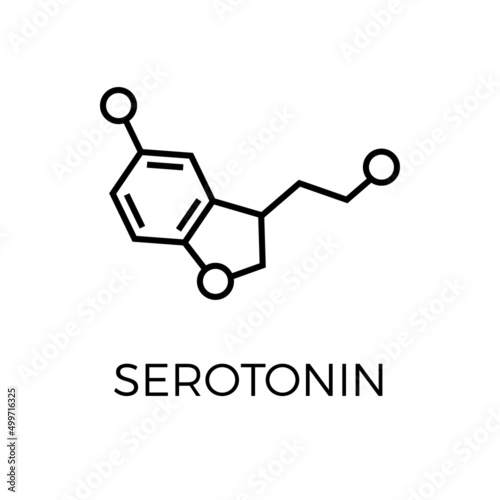 Vector thin line icon of serotonin molecular structure. Chemical formula