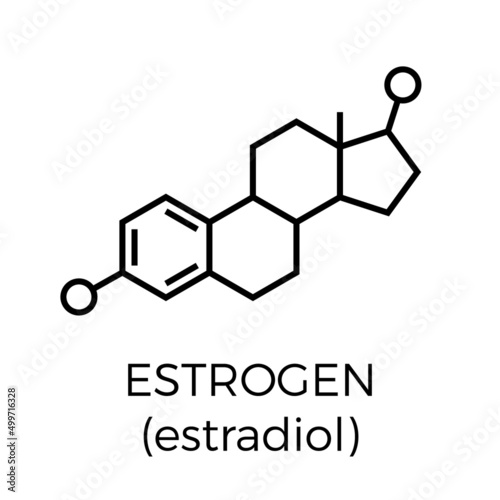 Vector thin line icon of estrogen molecular structure. Chemical formula photo