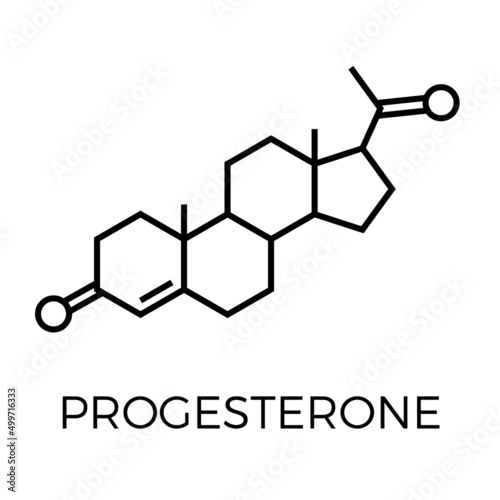 Vector thin line icon of progesterone molecular structure. Chemical formula