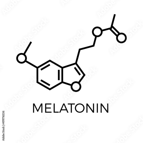 Vector thin line icon of melatonin molecular structure. Chemical formula photo