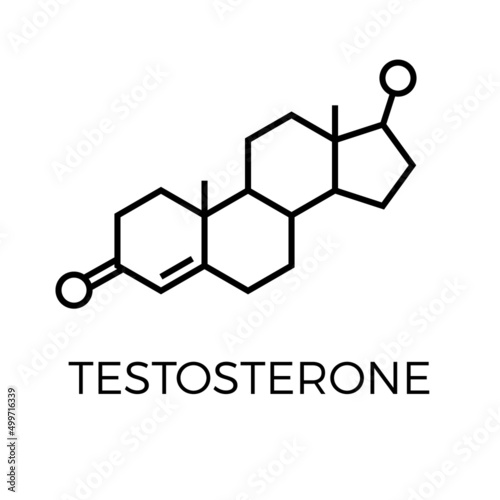 Vector thin line icon of testosterone molecular structure. Chemical formula photo
