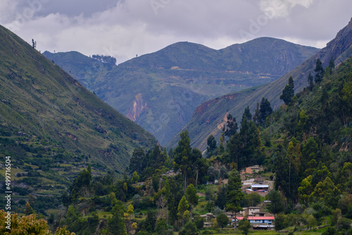 Fabulous view of a small town in the interior of the Andes  the town is called Soccos in Carhuapaccha  Chupuro  Huancayo  Junin.
