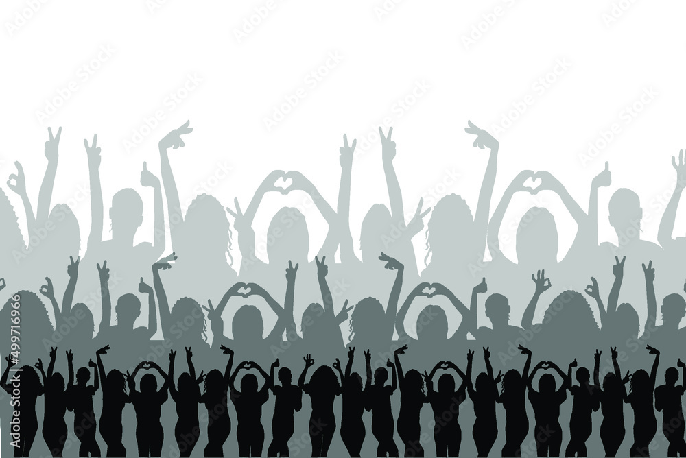 Naklejka premium Silhouettes of a group of women in a concert