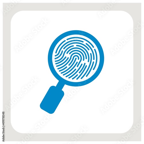 Finger print with magnifying glass vector simple logo or icon, incognito man concept, unidentified person, people search, biometric identification.