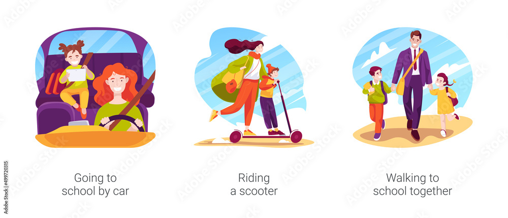 Family daily routine isolated cartoon vector illustration set