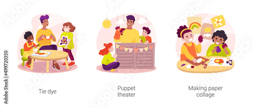 Activities in kindergarten isolated cartoon vector illustration set