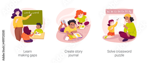 Kindergarten curriculum isolated cartoon vector illustration set