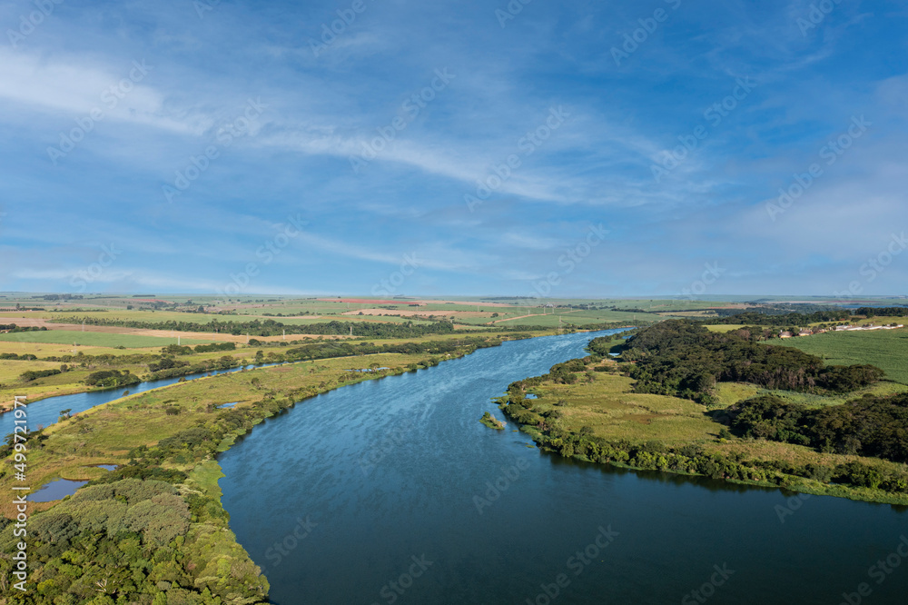 stretch of channel of the tiete-parana waterway, on the tiete river